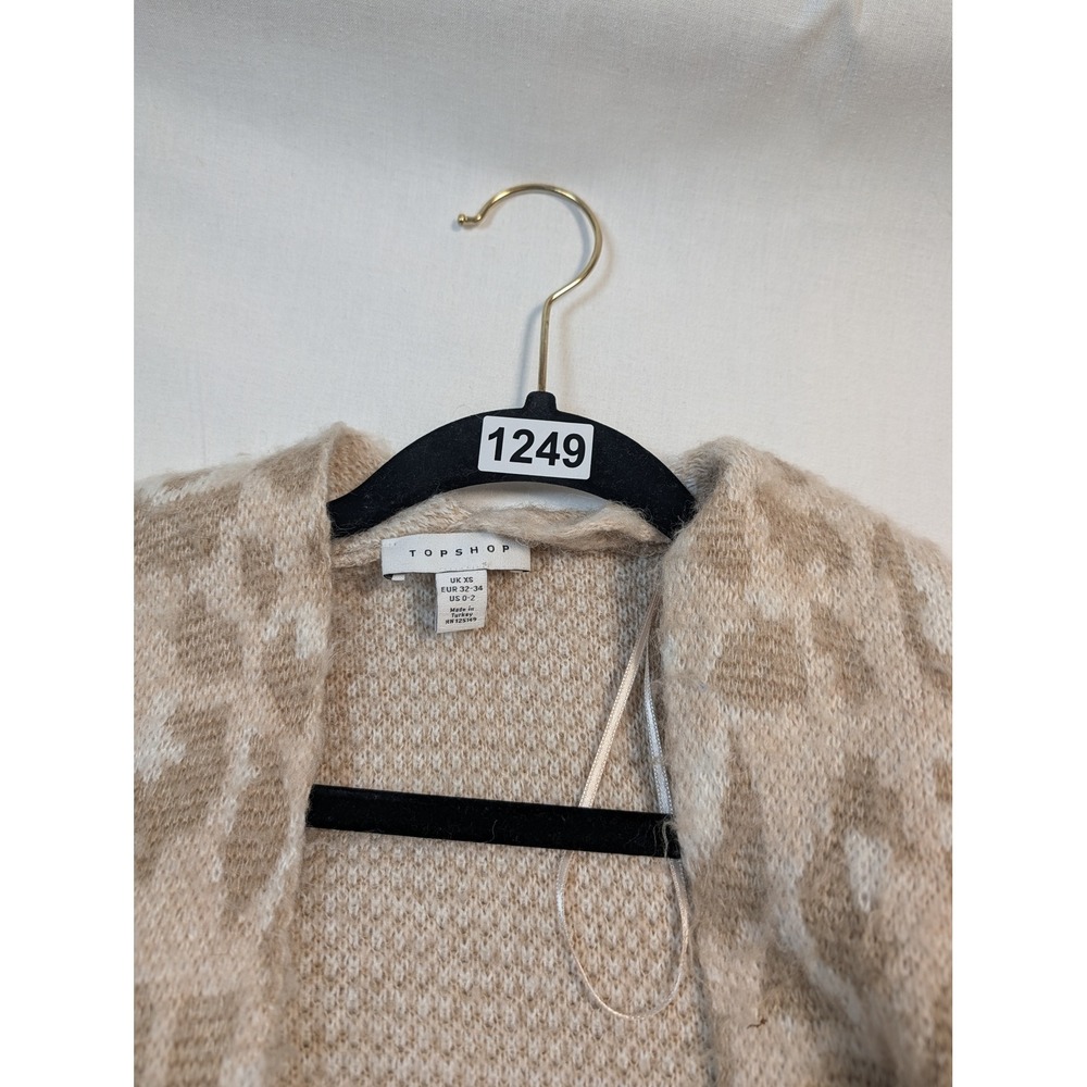 TopShop Women Leopard Print Duster Cardigan Size XS Tan Beige - Picture 7 of 7
